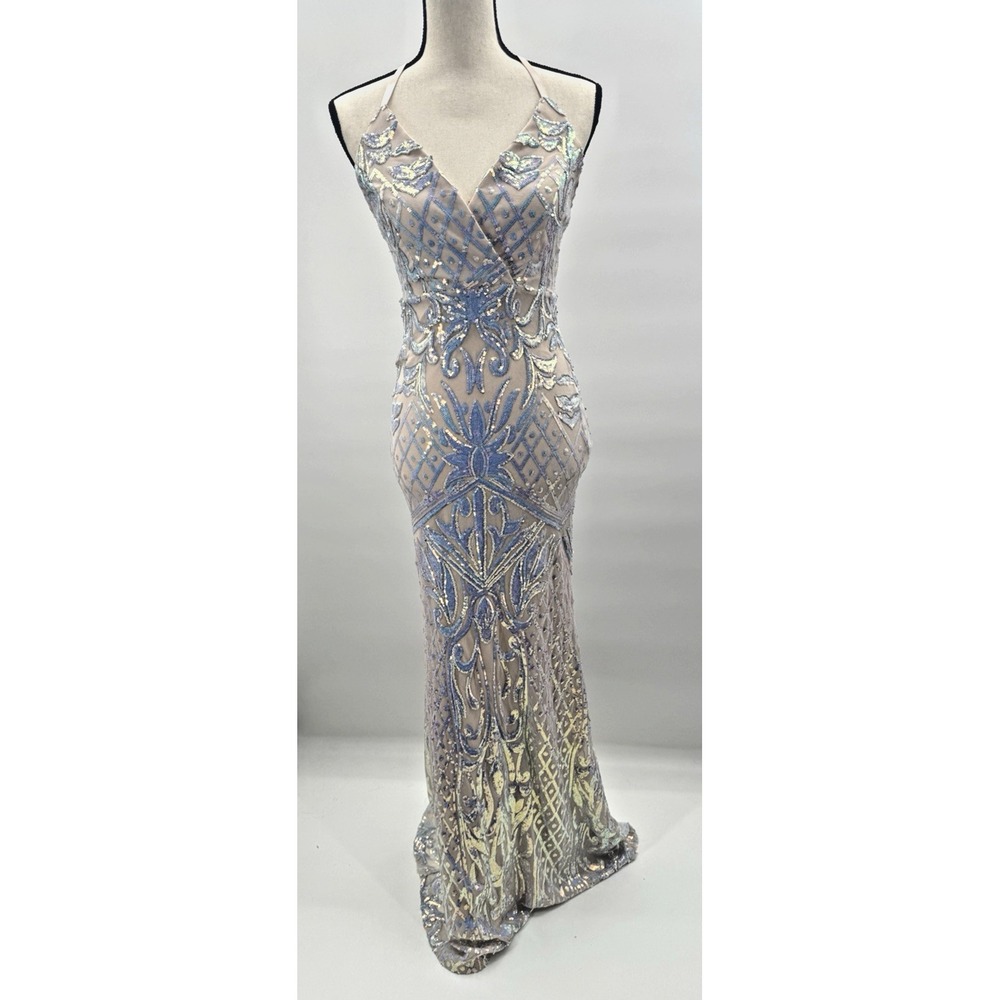 Windsor Deonne Gown XS Iridescent Sequin Maxi Dress Prom Semi Glam Mermaid Fairy